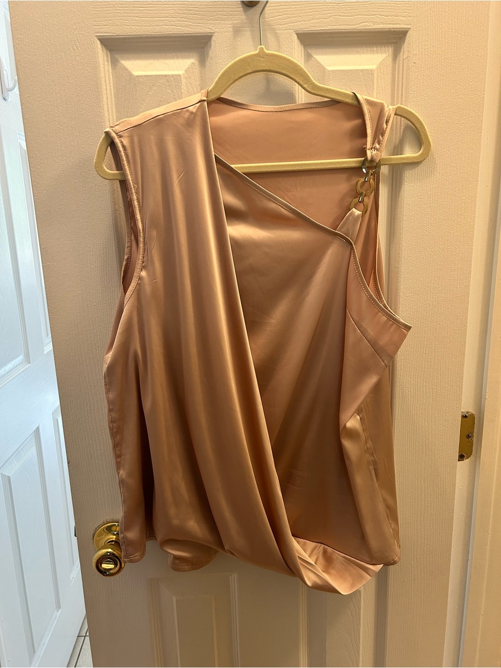 Sleeveless Draped Satin Top in Champagne